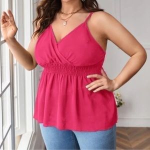 PLUS SIZE SLEEVELESS V NECK ELASTIC WAIST PEPLUM TANK TOP